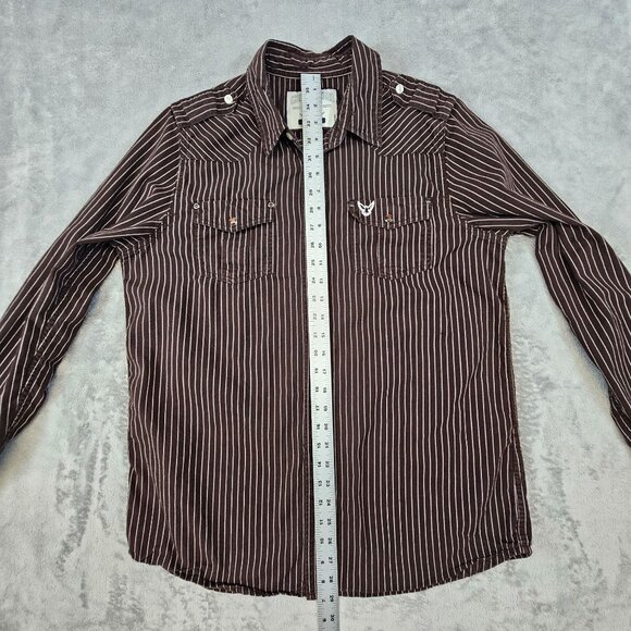 Company 81 Shirt Men's Large Brown White Striped Pearlsnap Western Cowboy Casual - Picture 10 of 13